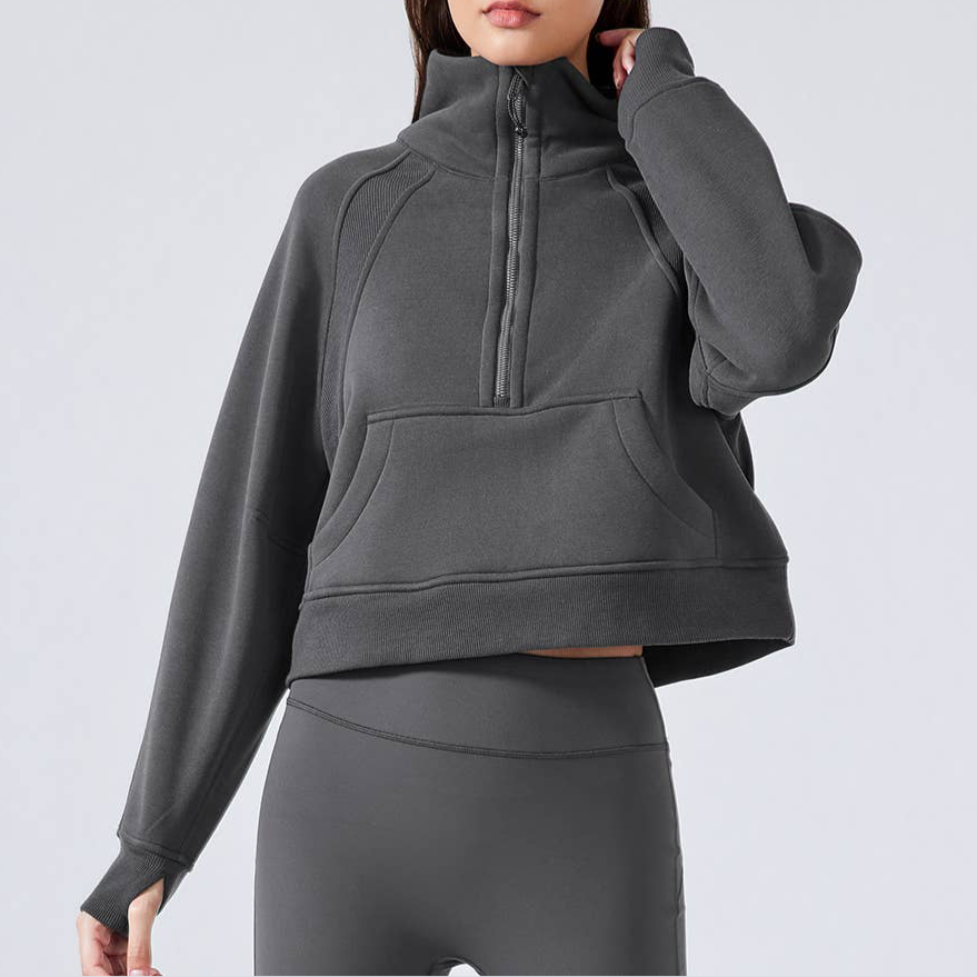 Women’s Half-Zip Fleece Sport Coat with Thumbholes-2