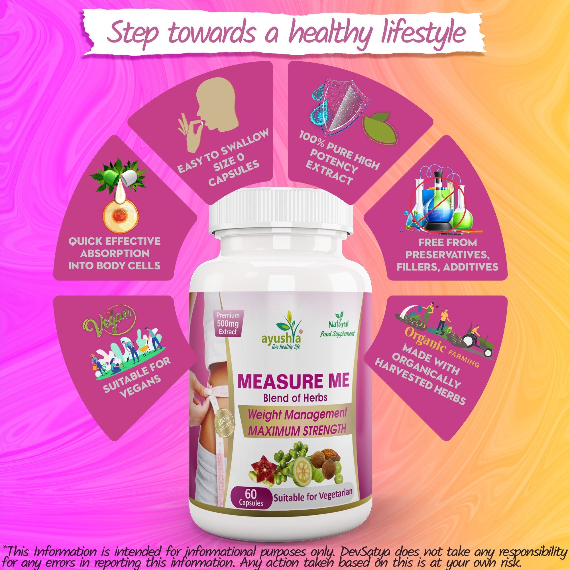 Ayushya Measure Me Capsules (Metabolism Blend) Active Lifestyle & Healthy Weight Support - Vegan, Gluten Free, Non-GMO, 60 Capsules-2