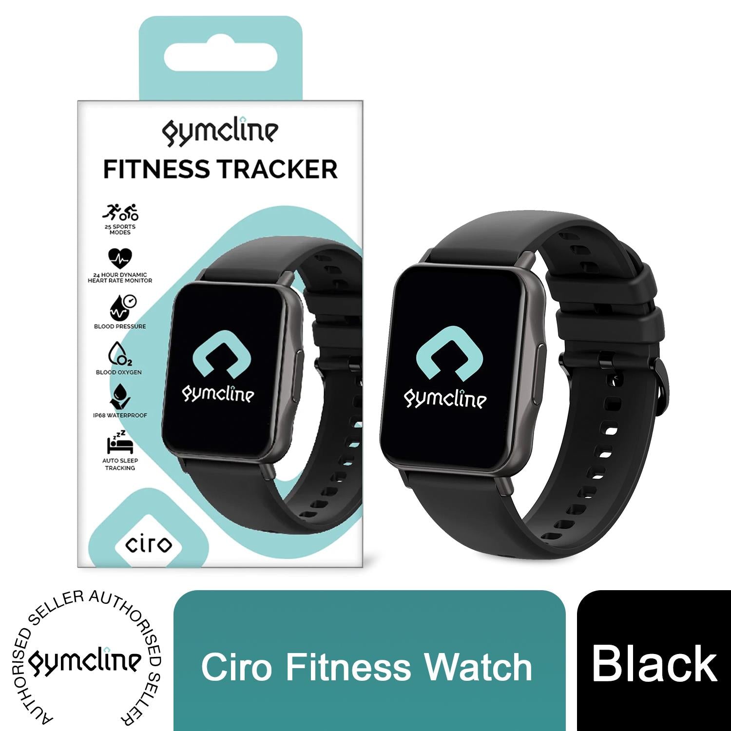 Gymcline Ciro Fitness Tracker (25 Sports Modes, IP68) Black