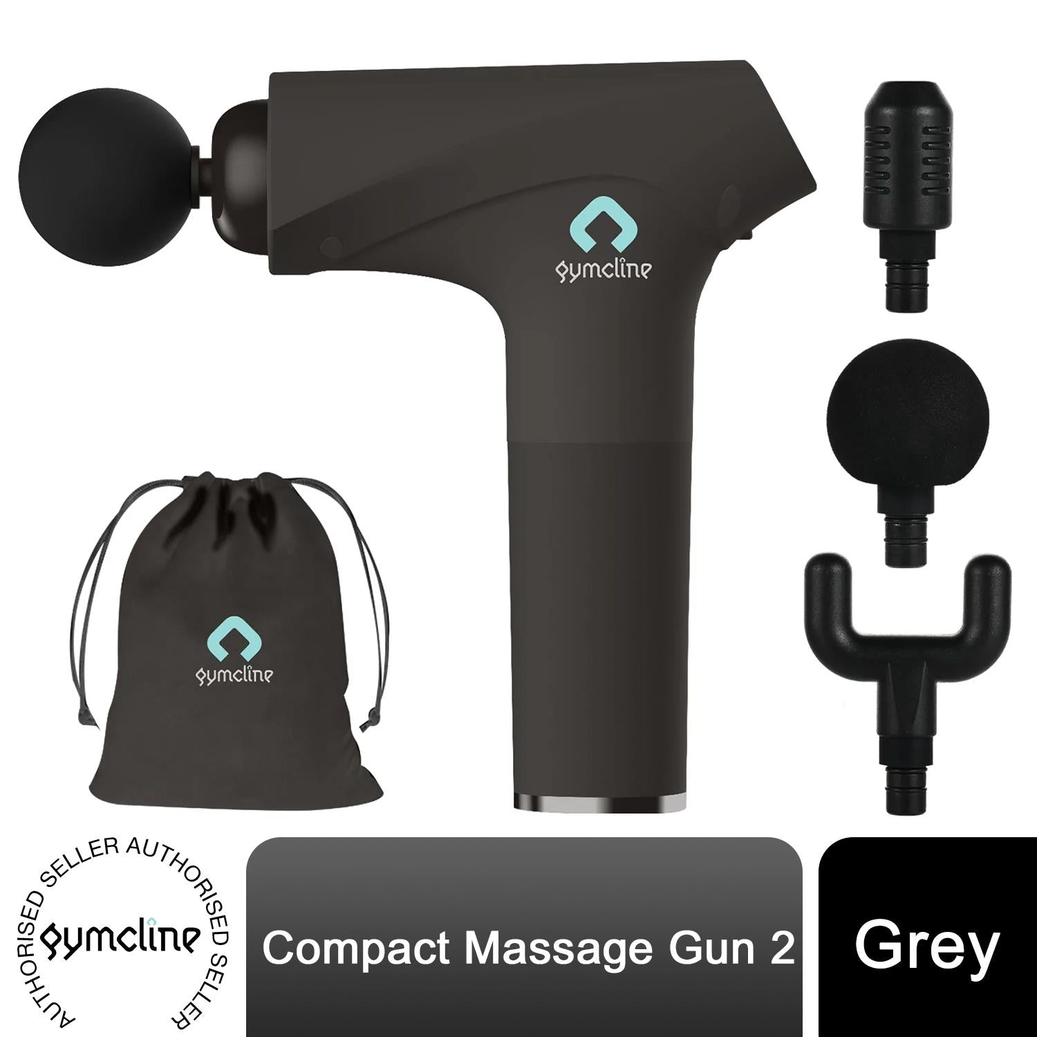 Gymcline Compact Massage Gun with 1500mAh Battery, 3 Speed Modes – Grey HTML