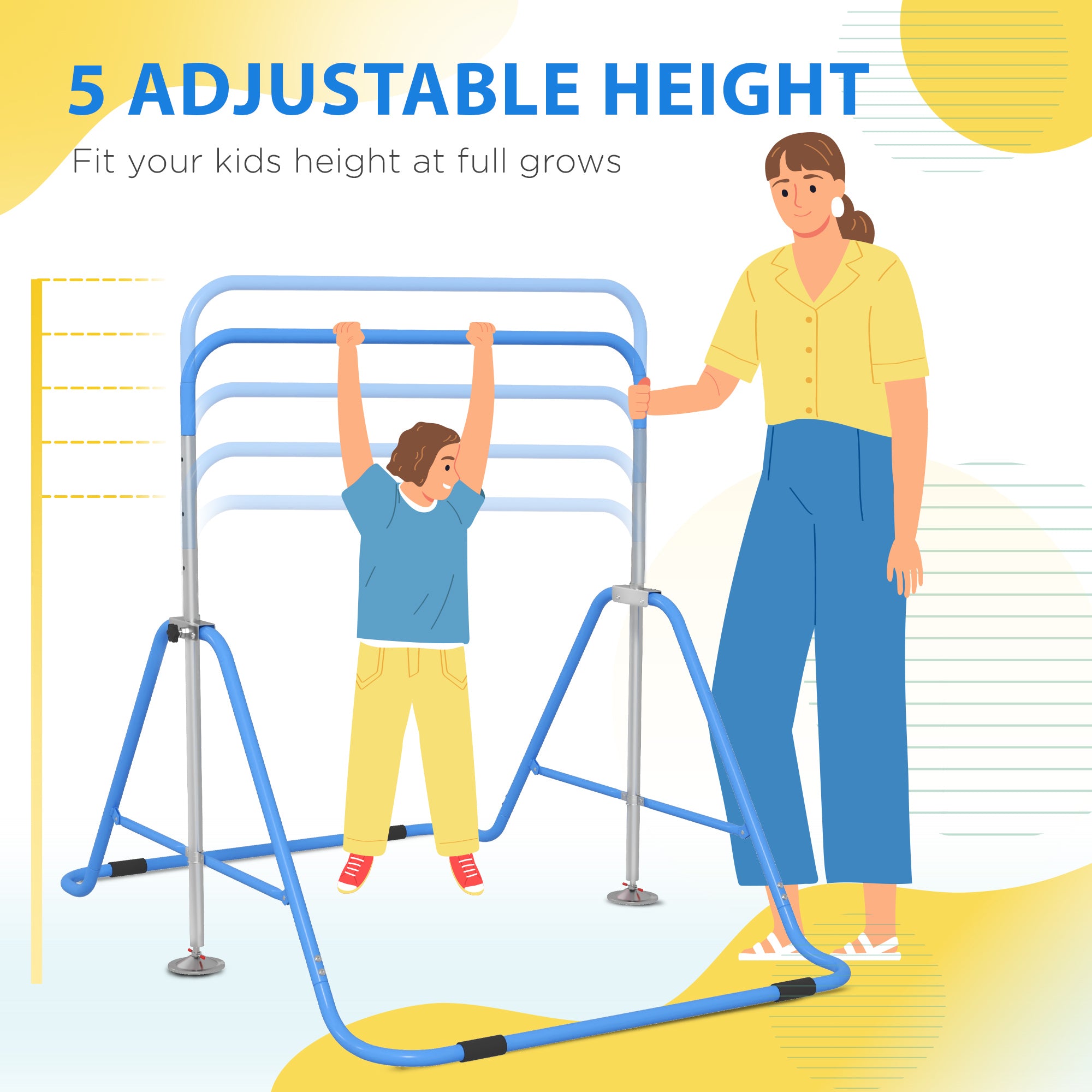 HOMCOM Kids Gymnastic Bar, Adjustable Height Foldable Training Bar Blue 3