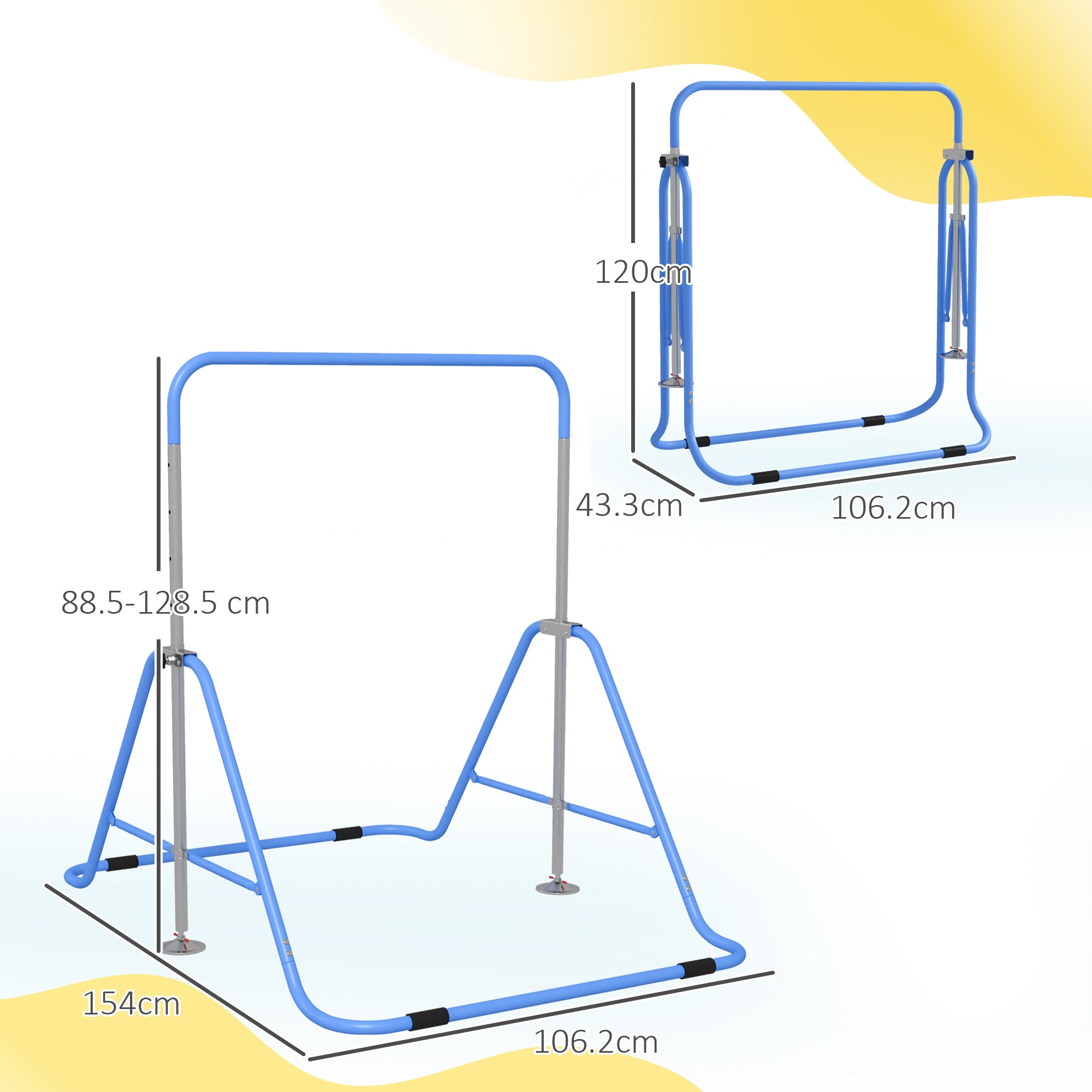 HOMCOM Kids Gymnastic Bar, Adjustable Height Foldable Training Bar Blue 3