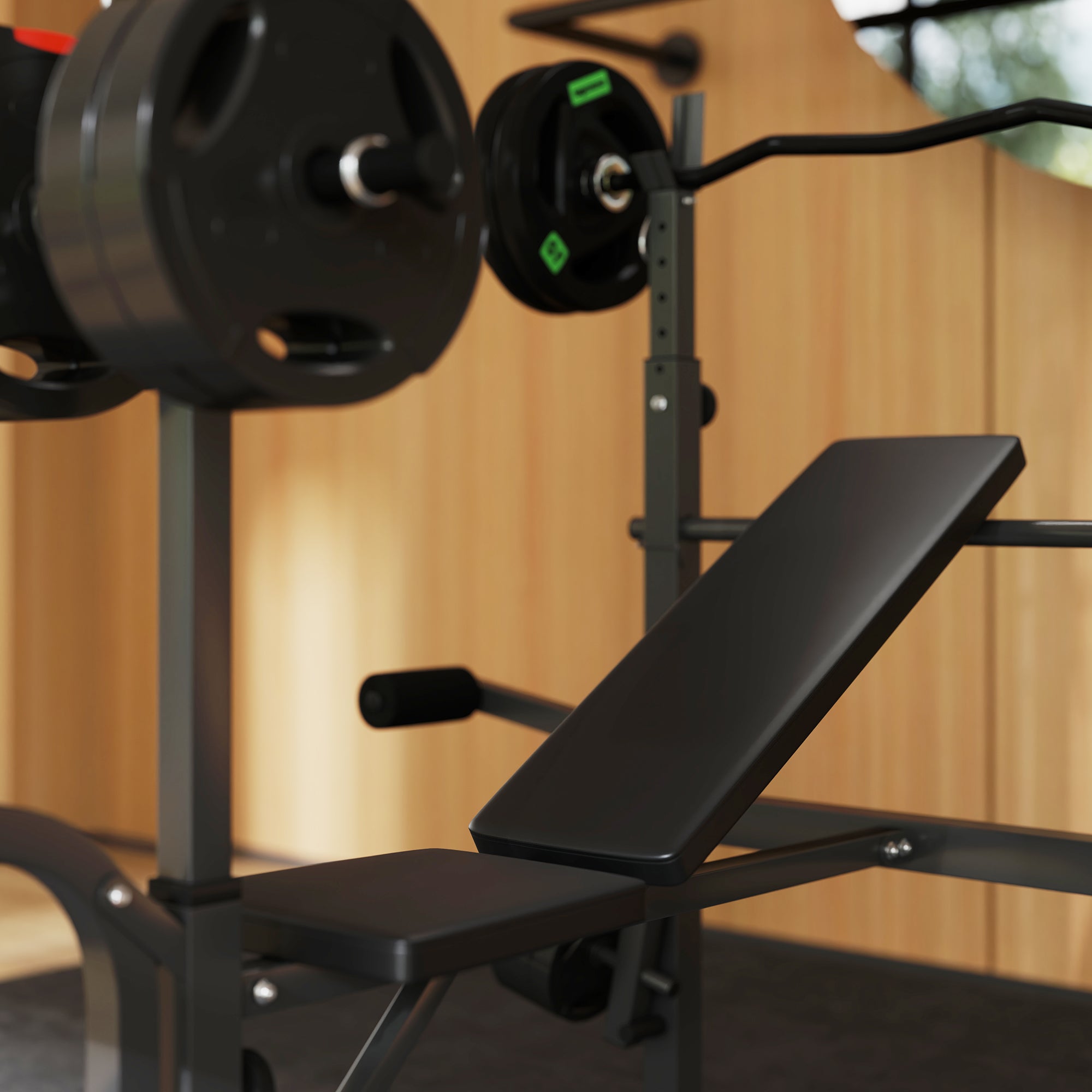 SPORTNOW Multi-Exercise Incline/Flat Weight Bench w/ Bench Press Rack & Lat Pulldown (Black)