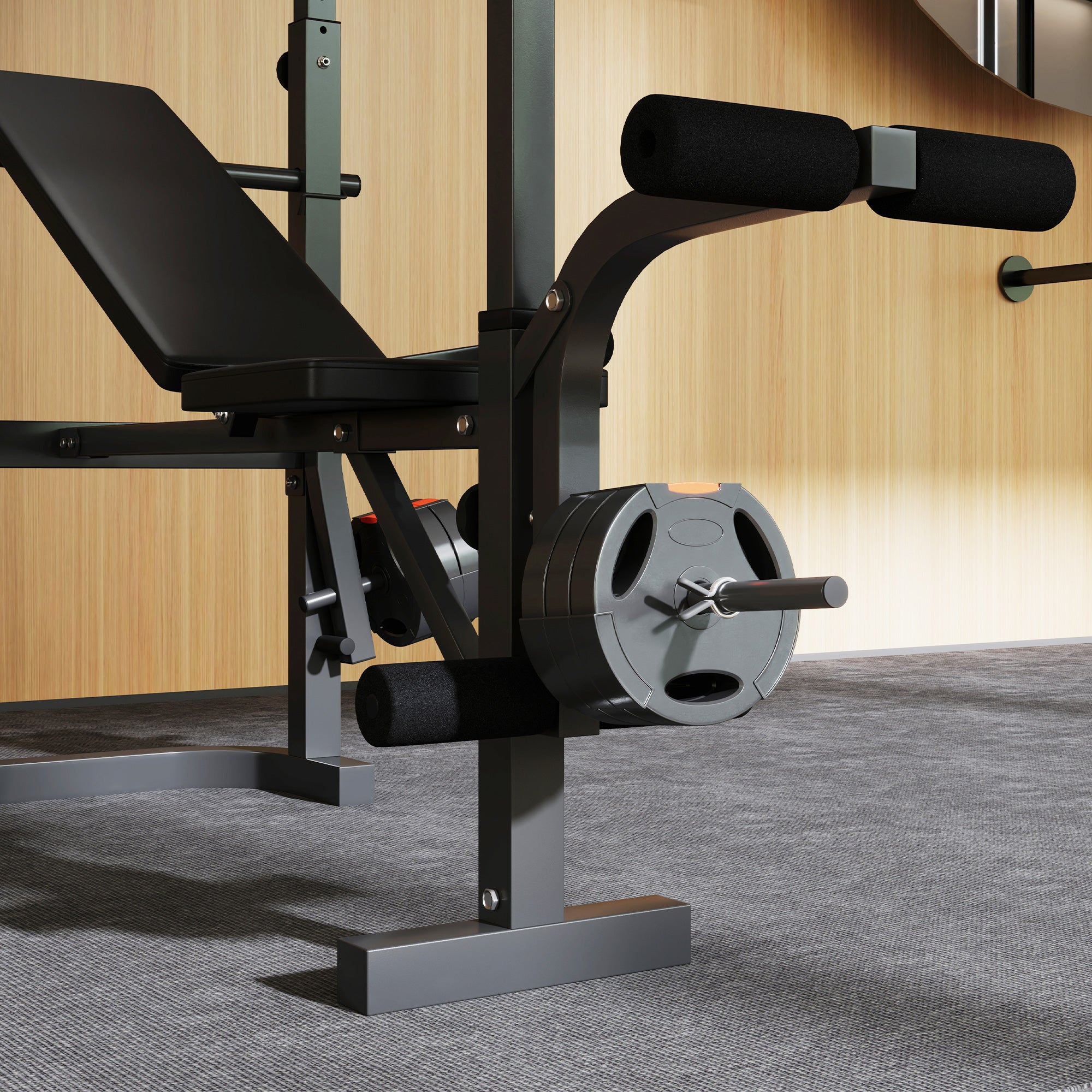 SPORTNOW Multi-Exercise Incline/Flat Weight Bench w/ Bench Press Rack & Lat Pulldown (Black)