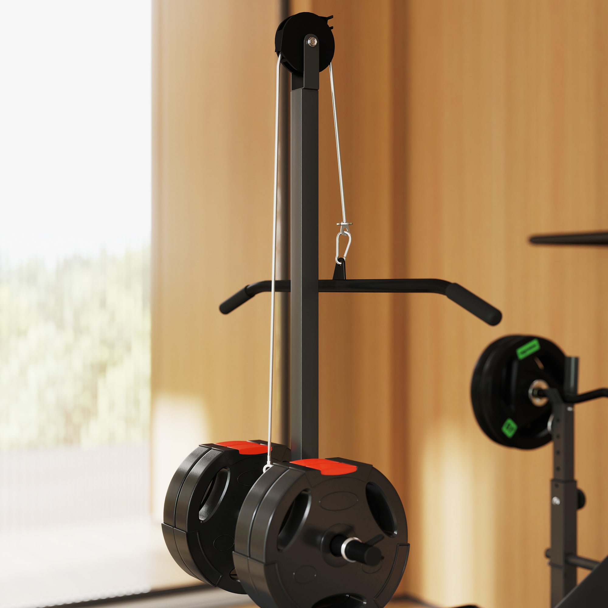 SPORTNOW Multi-Exercise Incline/Flat Weight Bench w/ Bench Press Rack & Lat Pulldown (Black)