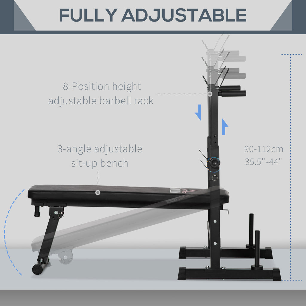 HOMCOM Adjustable Weight Bench with Barbell Rack & Dip Station, Black (8-Pos)