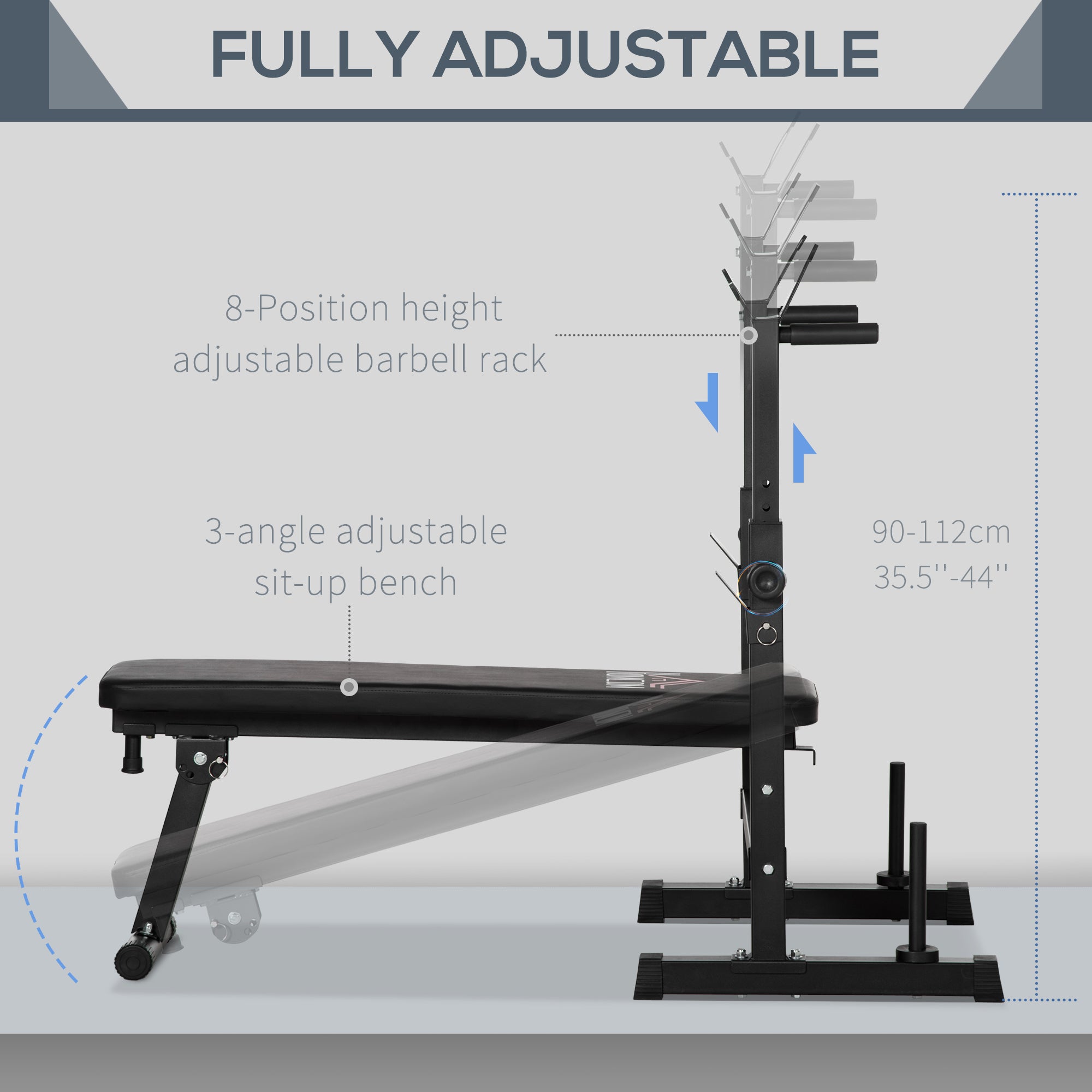 HOMCOM Adjustable Weight Bench with Barbell Rack & Dip Station, Black (8-Pos)
