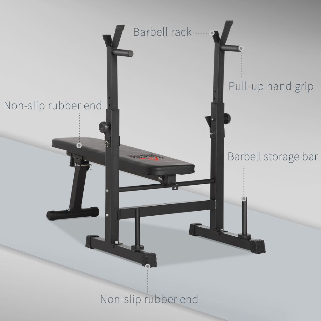 HOMCOM Adjustable Weight Bench with Barbell Rack & Dip Station, Black (8-Pos)