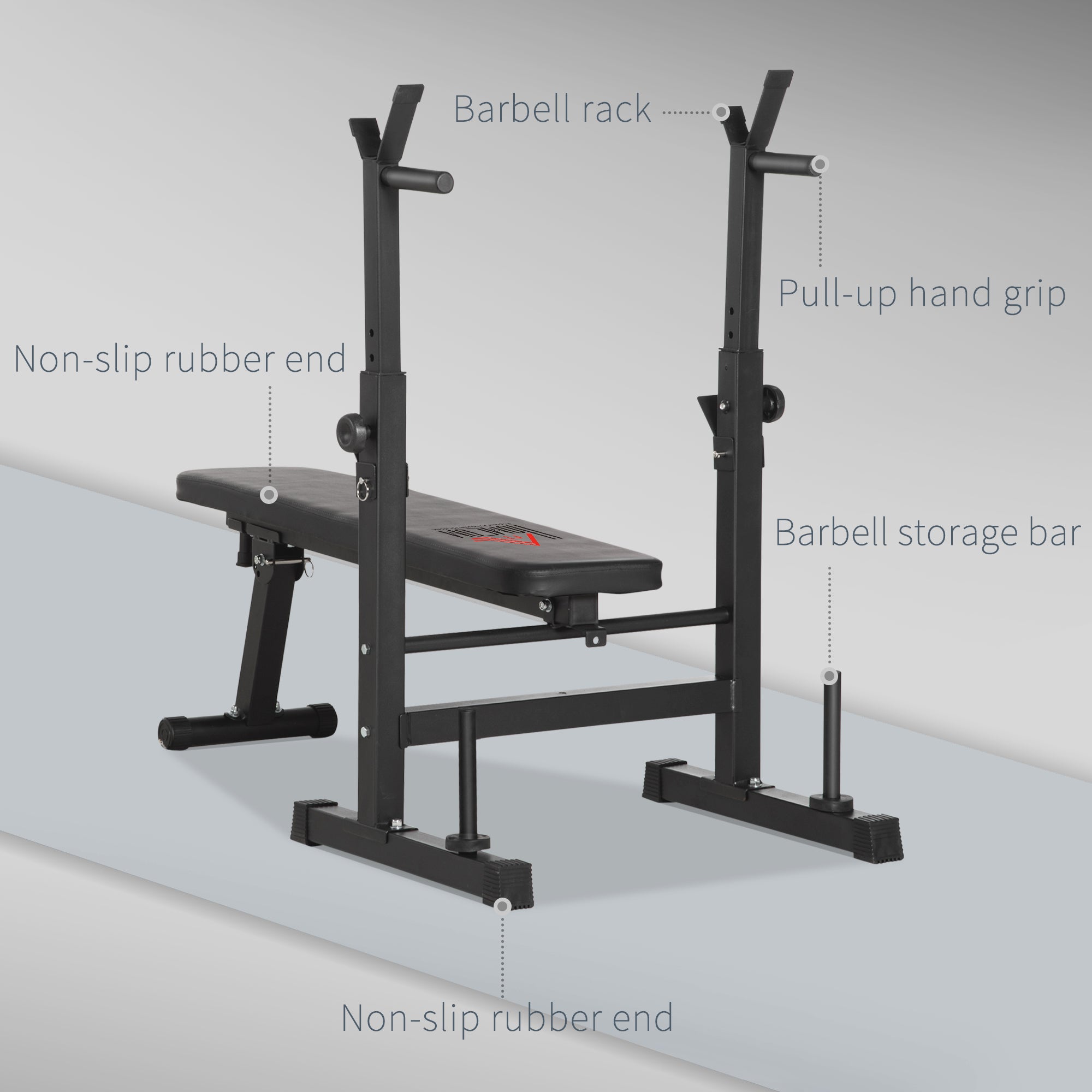HOMCOM Adjustable Weight Bench with Barbell Rack & Dip Station, Black (8-Pos)