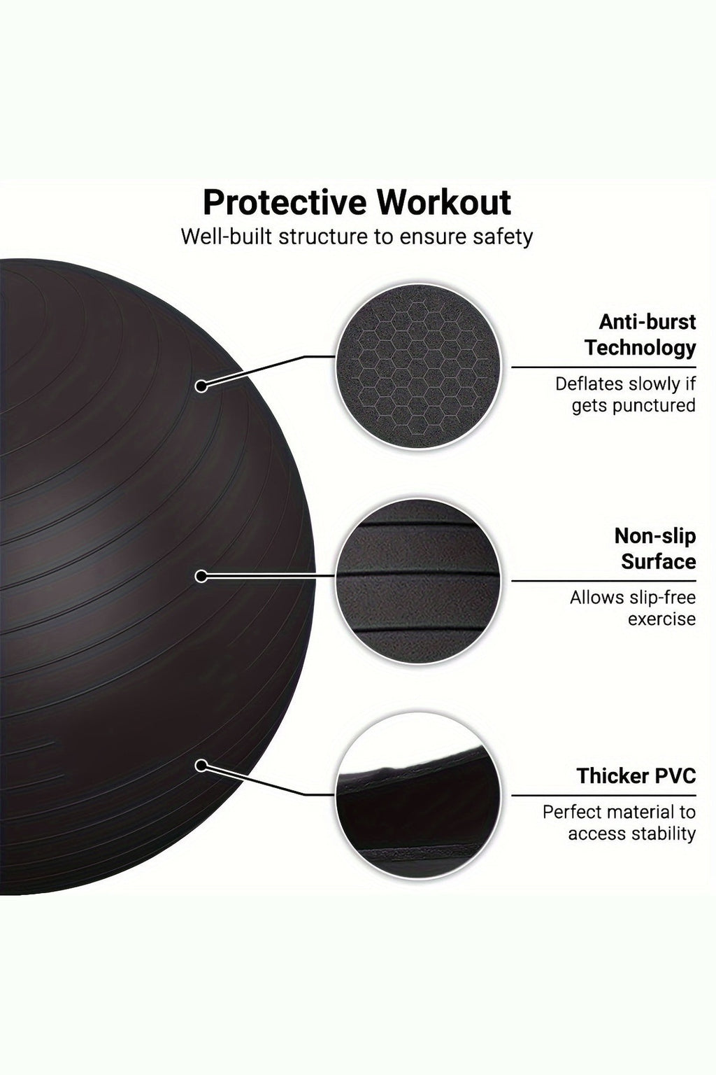 Heavy-Duty Explosion-Proof Yoga Ball with Air Plug and Pump(Black)-4
