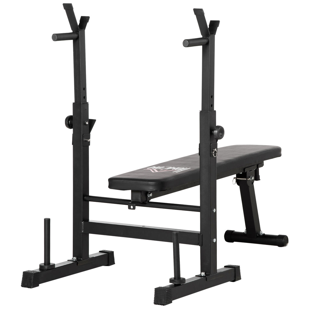 HOMCOM Adjustable Weight Bench with Barbell Rack & Dip Station, Black (8-Pos)