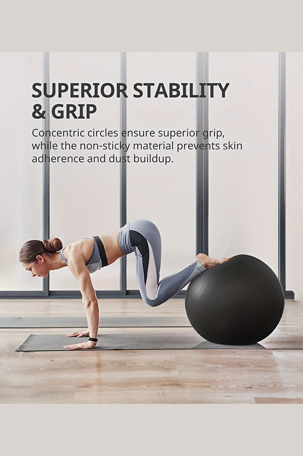 Heavy-Duty Explosion-Proof Yoga Ball with Air Plug and Pump(Black)-2