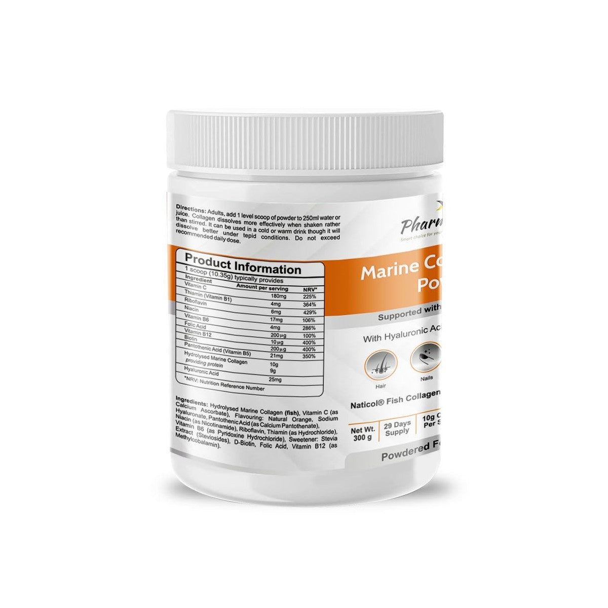 Hydrolysed Marine Collagen Plus Powder 300g - 10,000mg Collagen Orange Flavoured-1