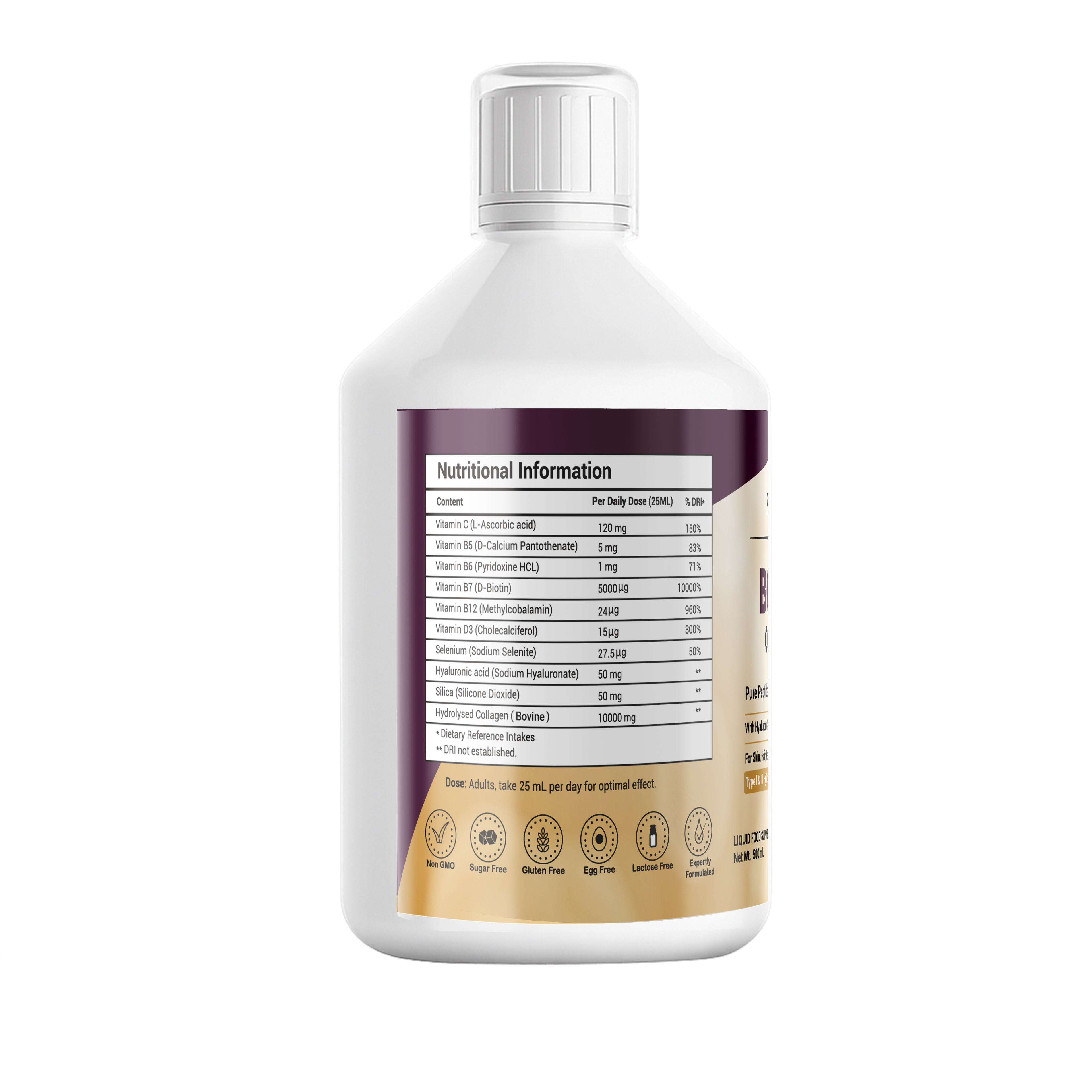 Halal Bovine Collagen Liquid Supplement, 10000mg, Natural Berry Flavour, 500ml