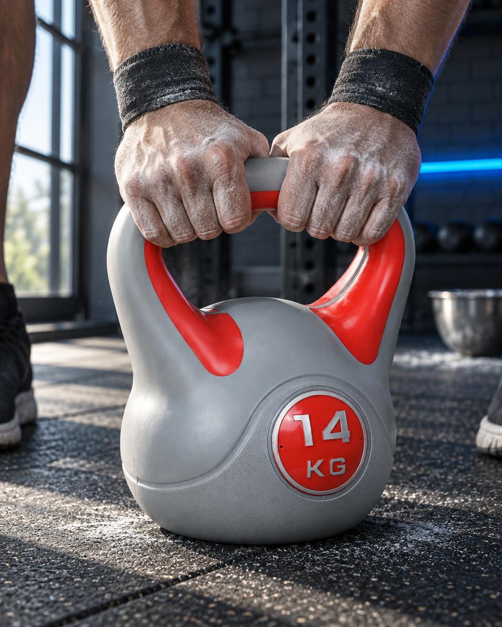 14kg Kettlebell floor-safe shell and grip detail