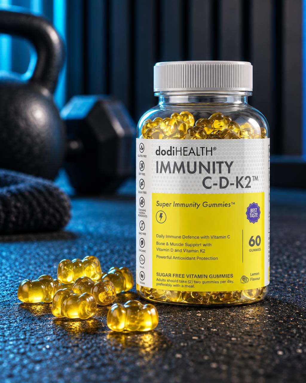 Sugar-Free Vitamin C, D3 & K2 Gummies lemon bottle