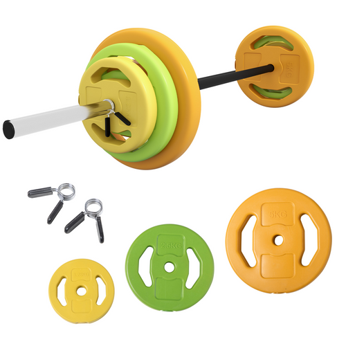 Gym Halo 20kg adjustable barbell set with multicoloured cutout weight plates and spring collars