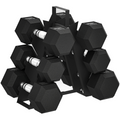 SPORTNOW 36KG Hex Dumbbell Set w/ Rack, Rubber Coated Weights & Non-Slip Handles