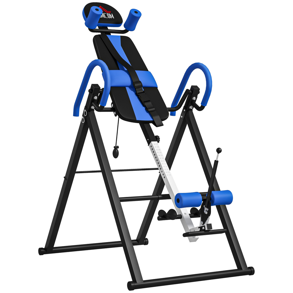 HOMCOM Adjustable Gravity Inversion Table w/ Safety Belt, Blue, Foldable Frame