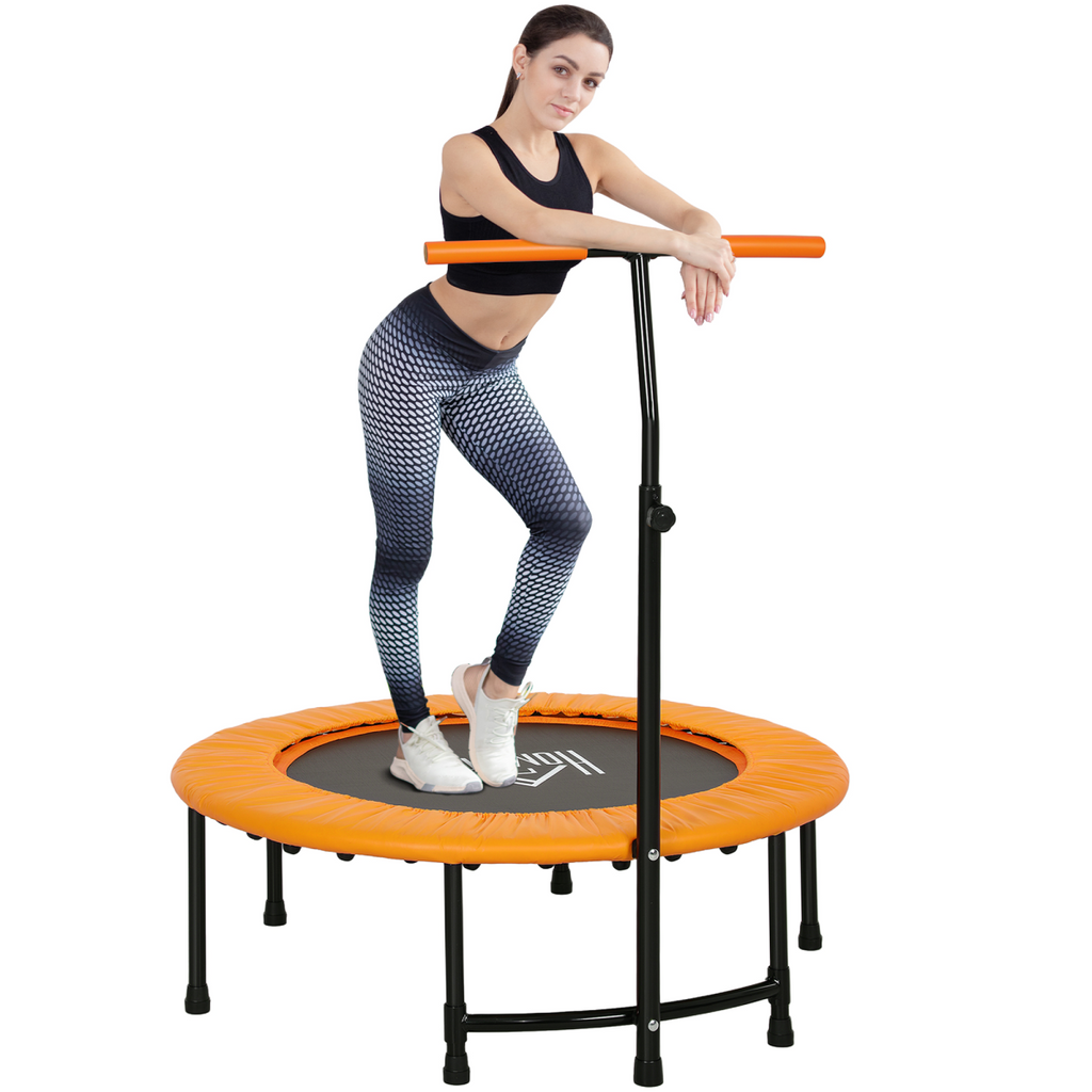 HOMCOM 40'' Mini Trampoline for Adults with Adjustable Removable Handle, Orange