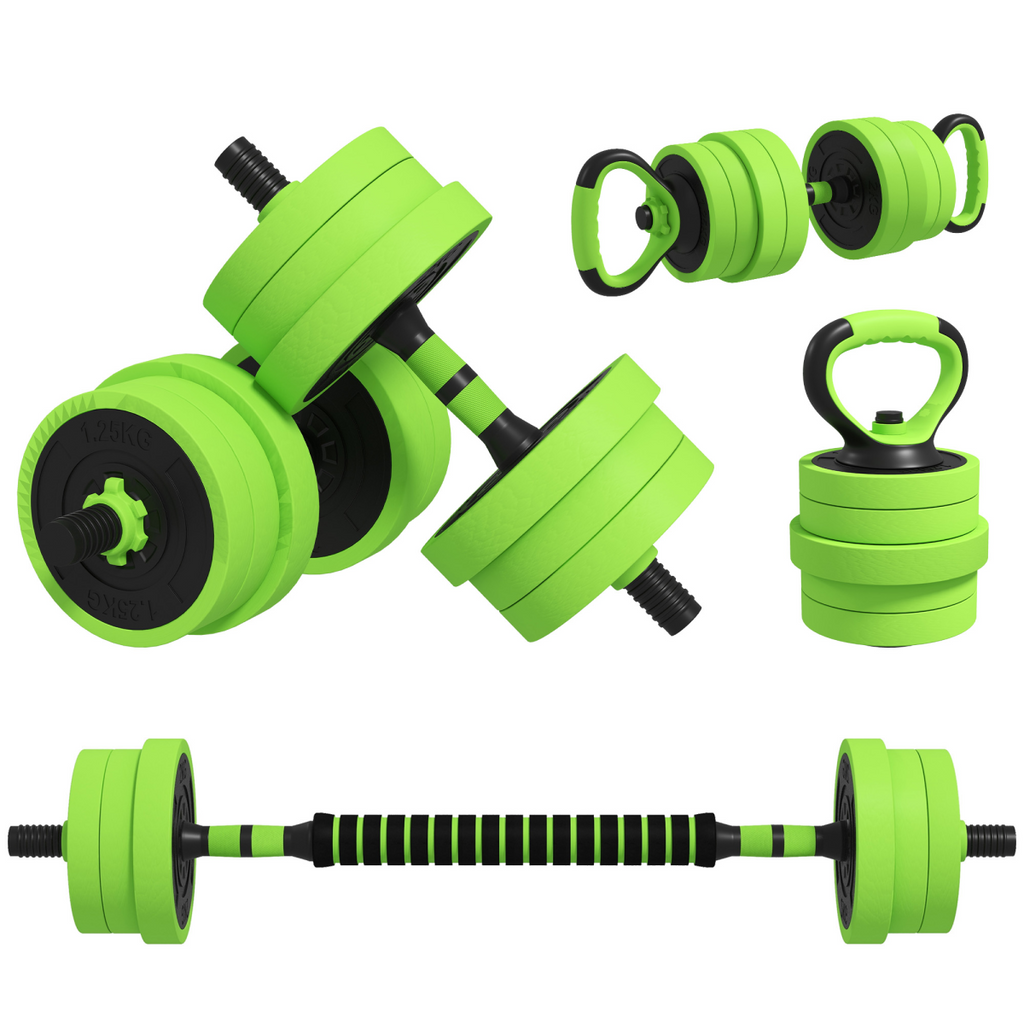 4-in-1 20kg Weight Dumbbells Set (Green) Barbell & Kettlebell with Push-Up Stand