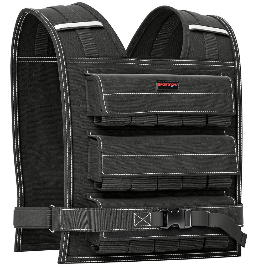 30KG Adjustable Weighted Vest w/30 Removable Metal Weight Bags, Black